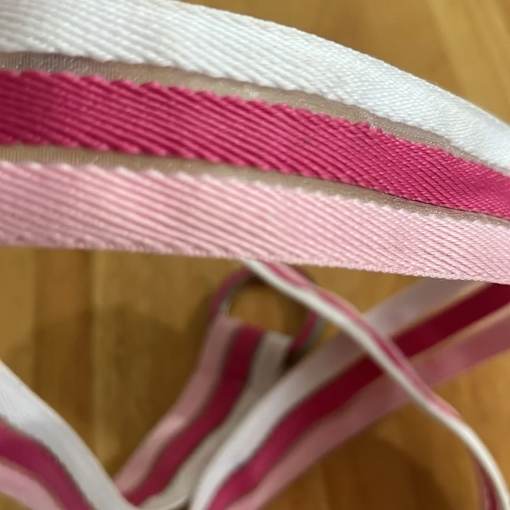 Vintage Woman’s Canvas Pink White Color Block Adjustable Belt 43 Inches